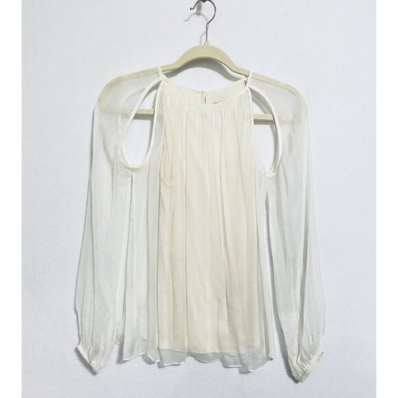 Bailey 44 Womens XS Slit Sleeve Silk Blouse Sheer Lined Ivory Lightweight Boho - Picture 1 of 7
